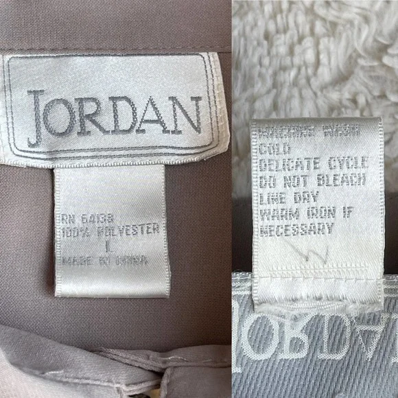 Vintage dove grey pussy bow tie neck blouse secretary 90s taupe long sleeve L - Picture 4 of 17